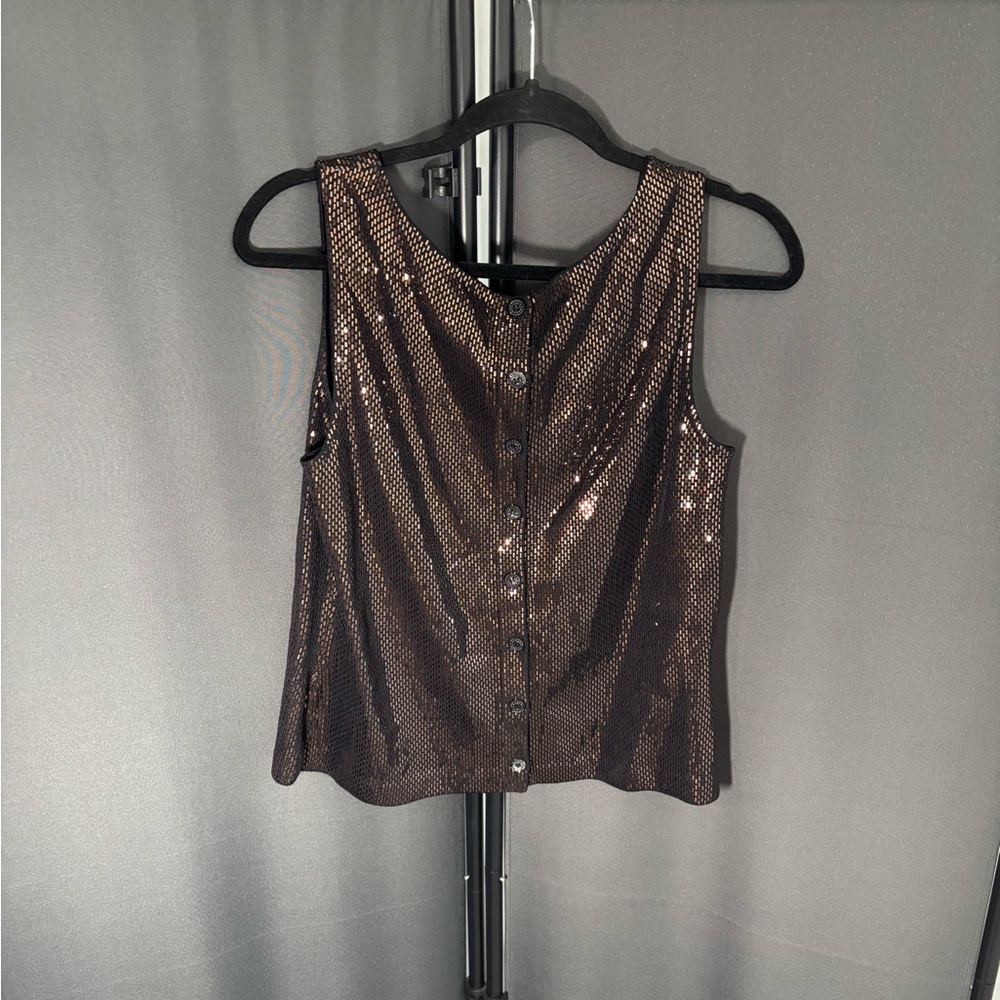 St. John Bronze Sequin Sleeveless Top - Size M - Picture 6 of 15